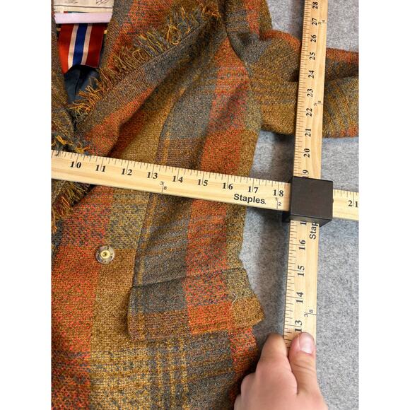 Anthropologie Cartonnier Wrap Blazer Womens Size 2 Brown Plaid Tweed Fringed - Picture 2 of 7